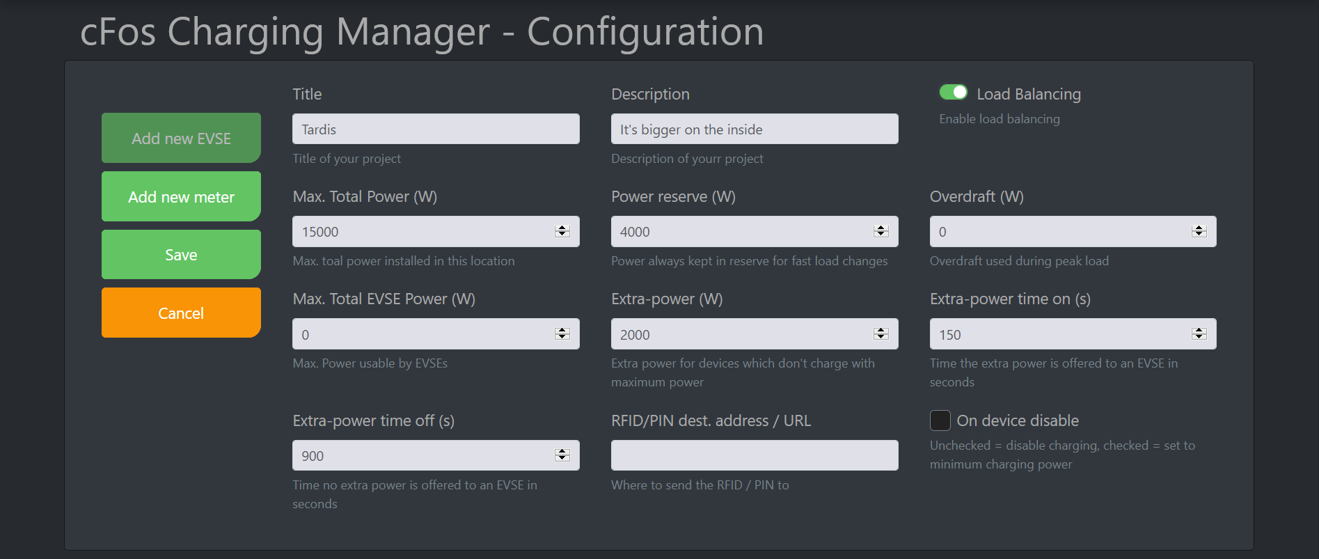 Screenshot #1 dokumentasi Manajer Pengisian cFos - Konfigurasi