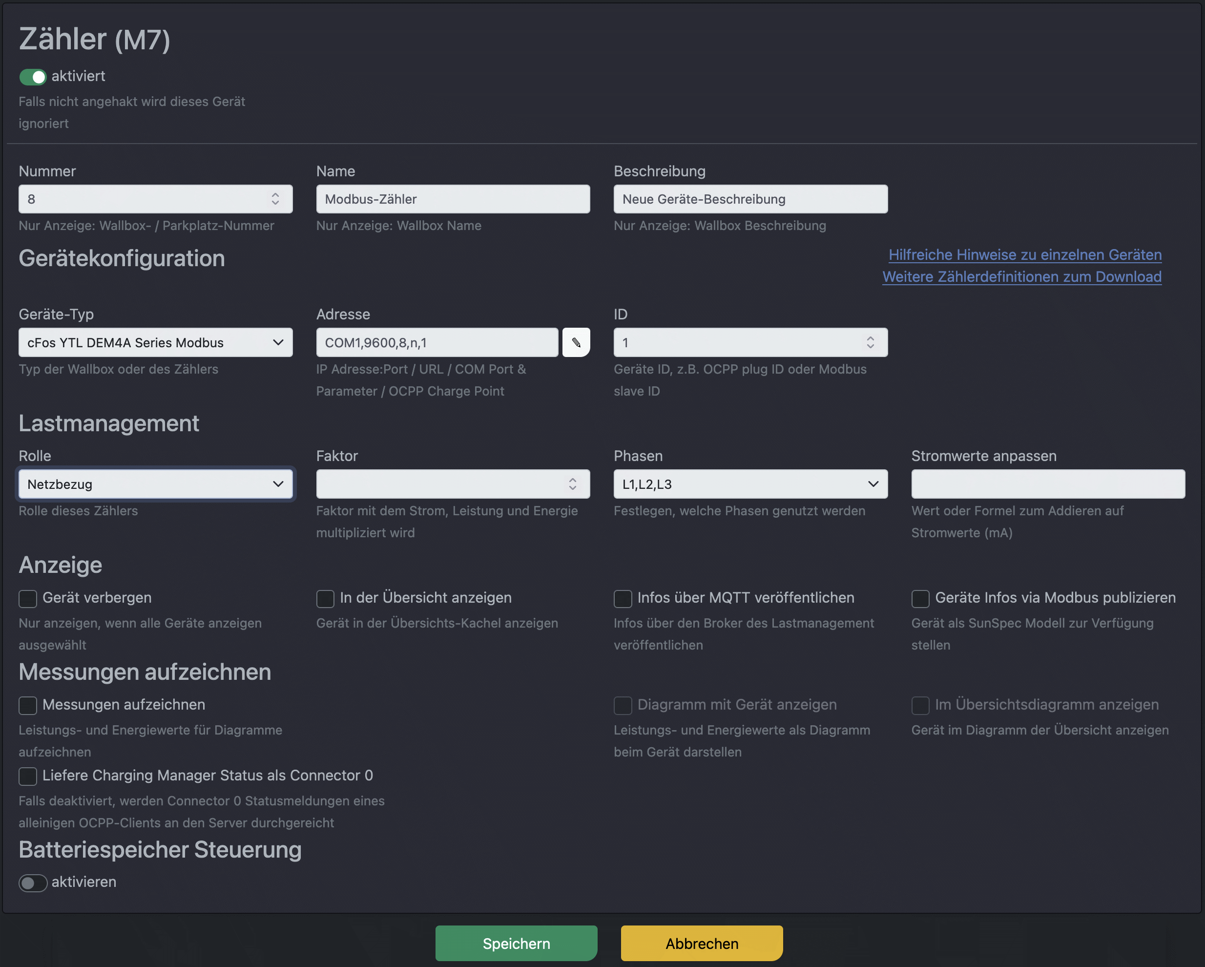 Img スクリーンショット cFos Charging Managerの設定画面