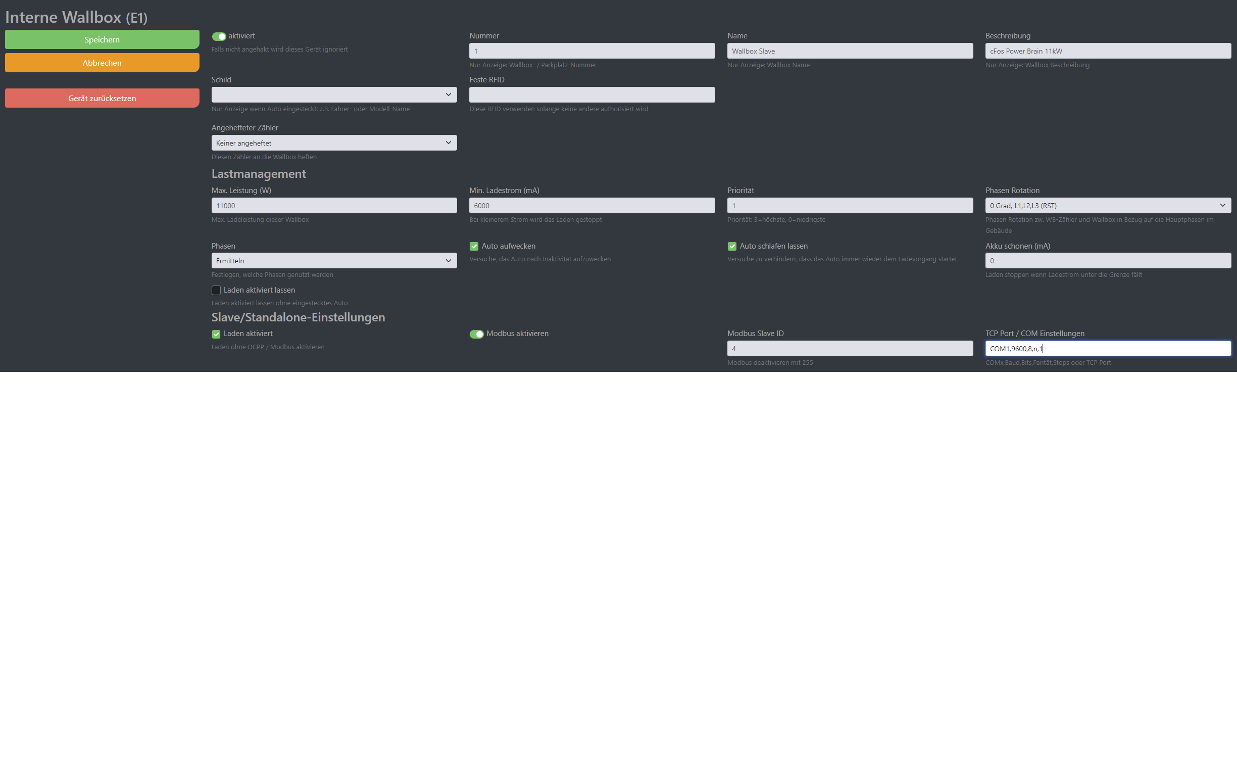 Img スクリーンショット cFos Charging Managerの設定画面