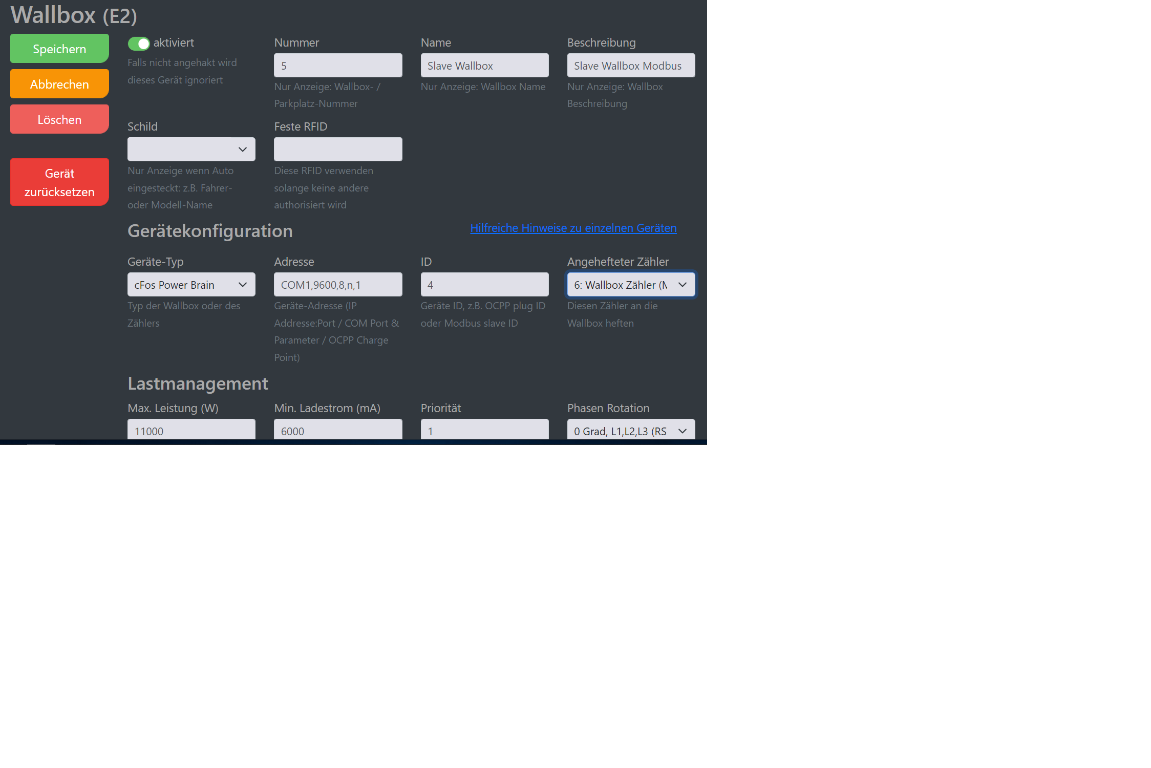 Img لقطة من تكوين cFos Charging Manager