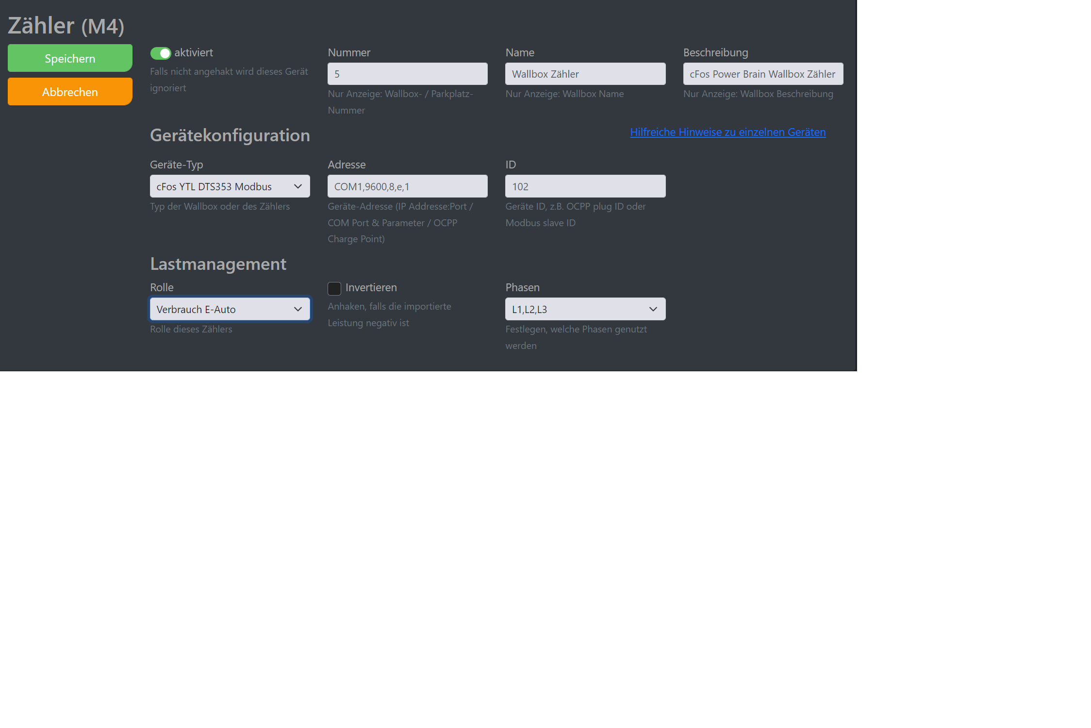 Img Screenshot cFos Charging Manager configuration