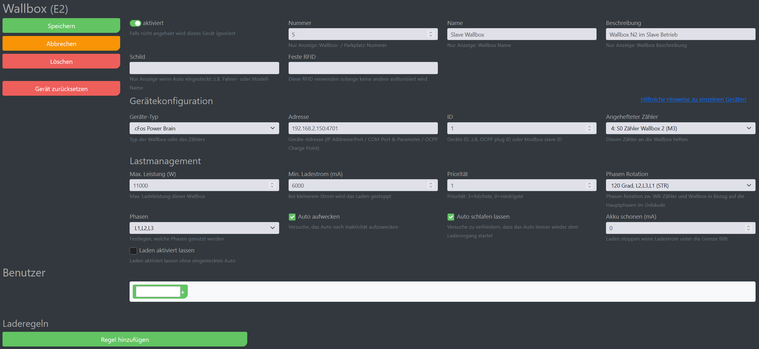 Img Screenshot cFos Charging Manager Konfiguration