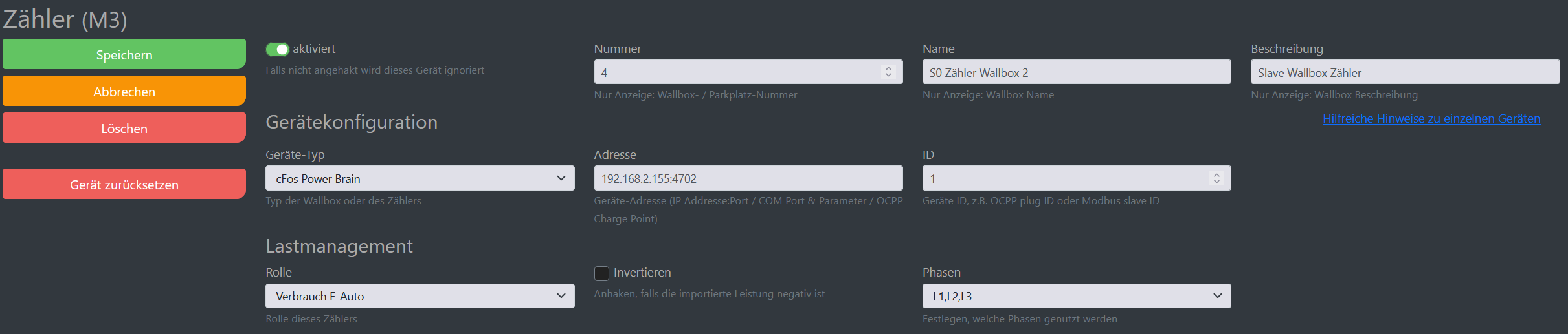 Img Screenshot cFos Charging Manager Konfiguration