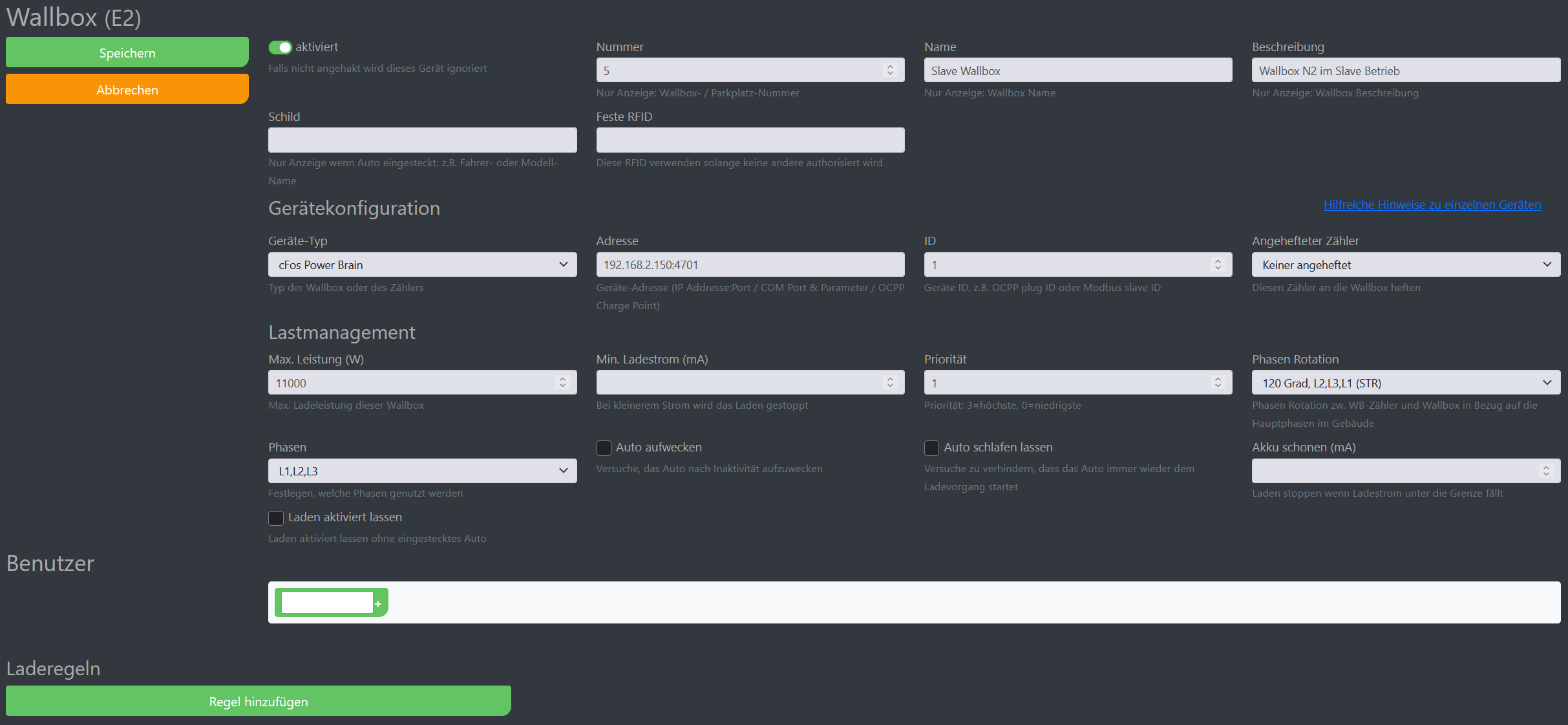 Img Слика од екранот Конфигурација на cFos Charging Manager