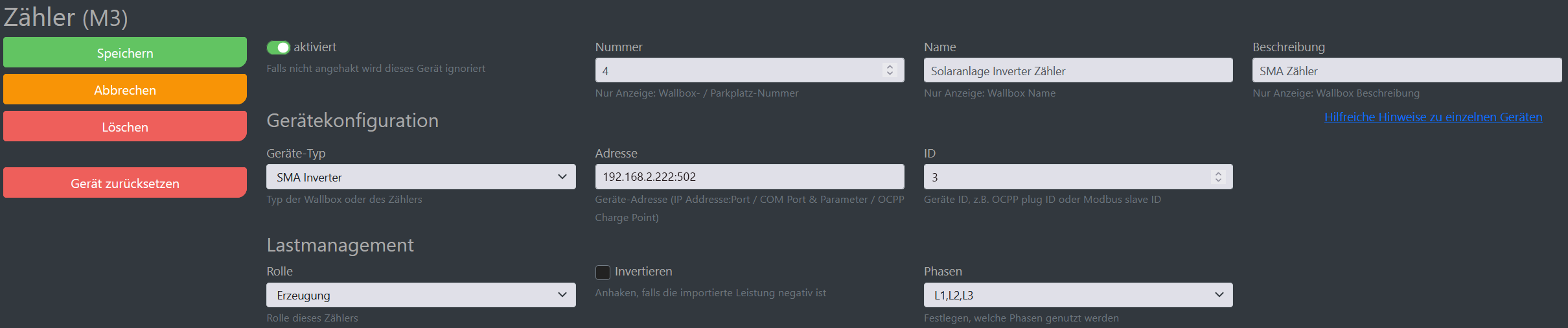 Img スクリーンショット cFos Charging Managerの設定画面