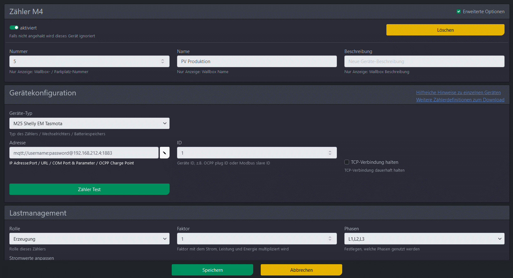 
                           Screenshot of the settings for a customised counter with MQTT
                        